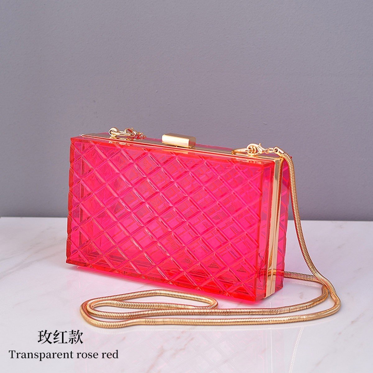 CLEAR ACRYLIC BOX CLUTCH WITH CHAIN > Boutique Handbags > Mezon Handbags